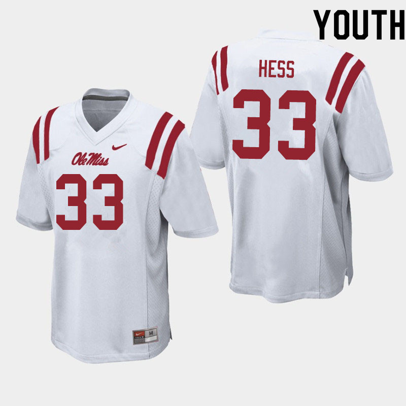 Jonathan Hess Ole Miss Rebels NCAA Youth White #33 Stitched Limited College Football Jersey PYN0458AV